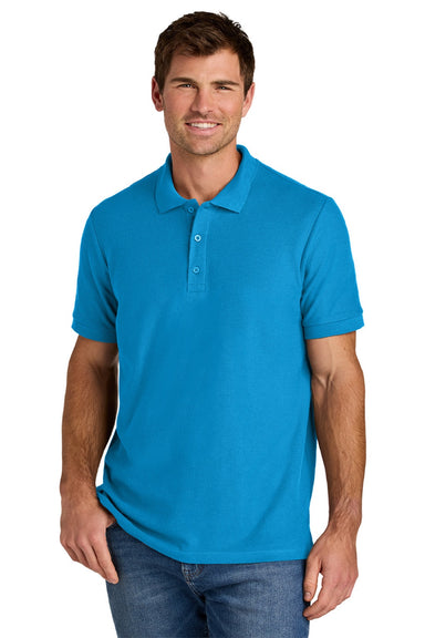 Gildan 85800 Mens Hammer Pique Short Sleeve Polo Shirt Sapphire Blue Model Front