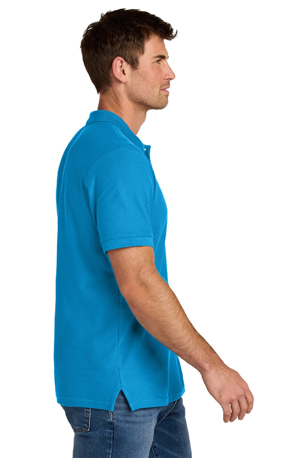 Gildan 85800 Mens Hammer Pique Short Sleeve Polo Shirt Sapphire Blue Model Side