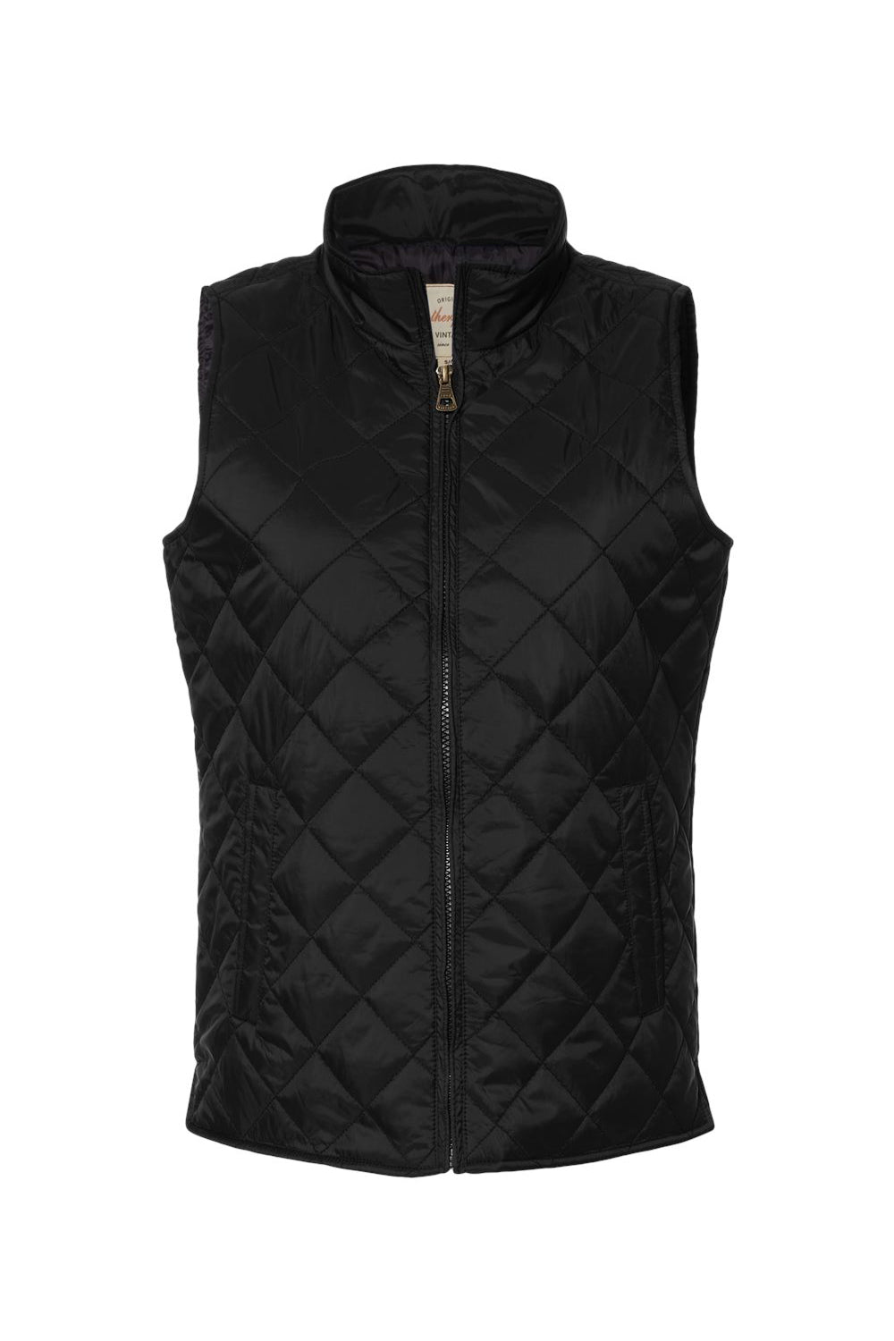 Weatherproof W207359 Womens Vintage Diamond Quilted Full Zip Vest Black Flat Front