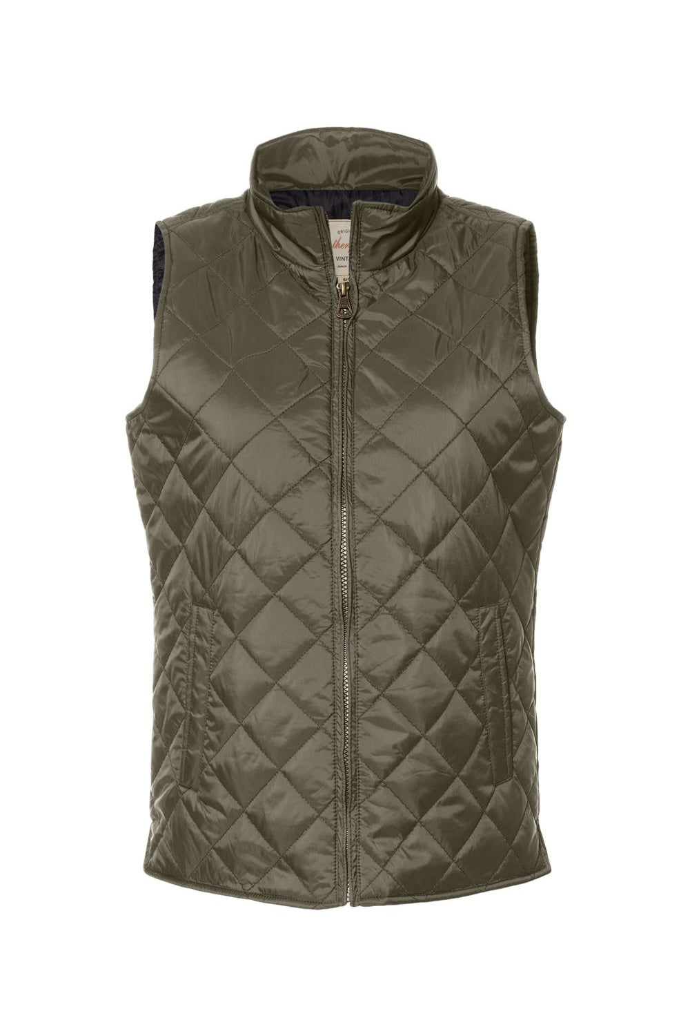Weatherproof W207359 Womens Vintage Diamond Quilted Full Zip Vest Rosin Green Flat Front