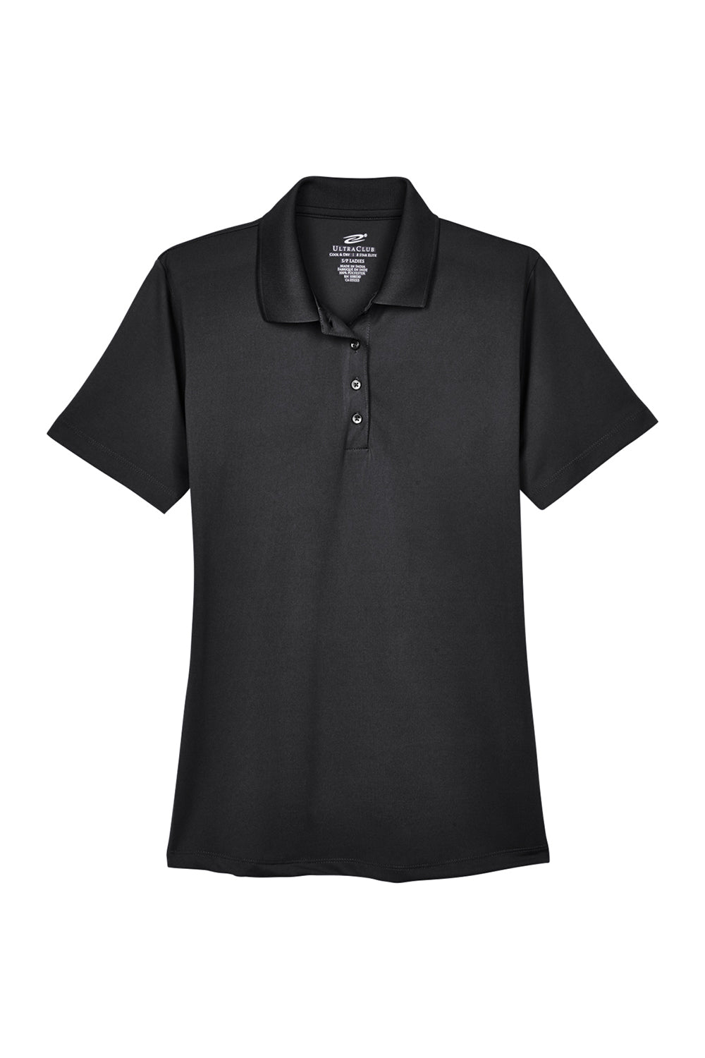 UltraClub 8610L Womens Cool & Dry 8 Star Elite Performance Moisture Wicking Short Sleeve Polo Shirt Black Flat Front