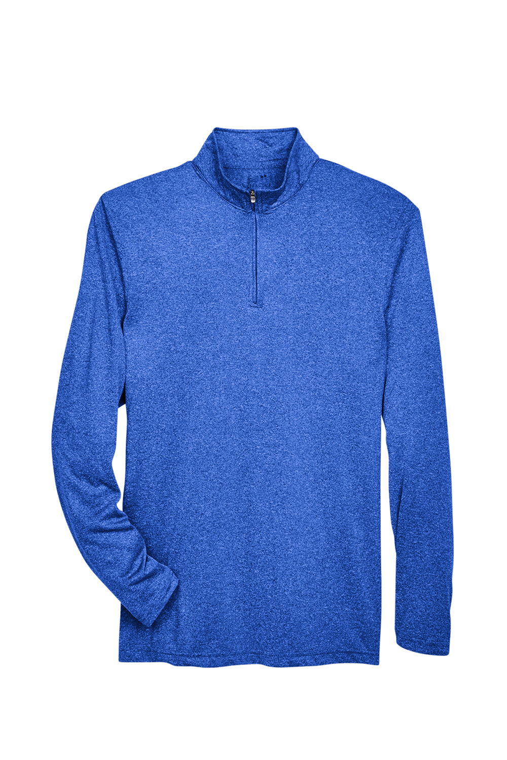 UltraClub 8618 Mens Heather Cool & Dry Performance Moisture Wicking 1/4 Zip Sweatshirt Heather Royal Blue Flat Front