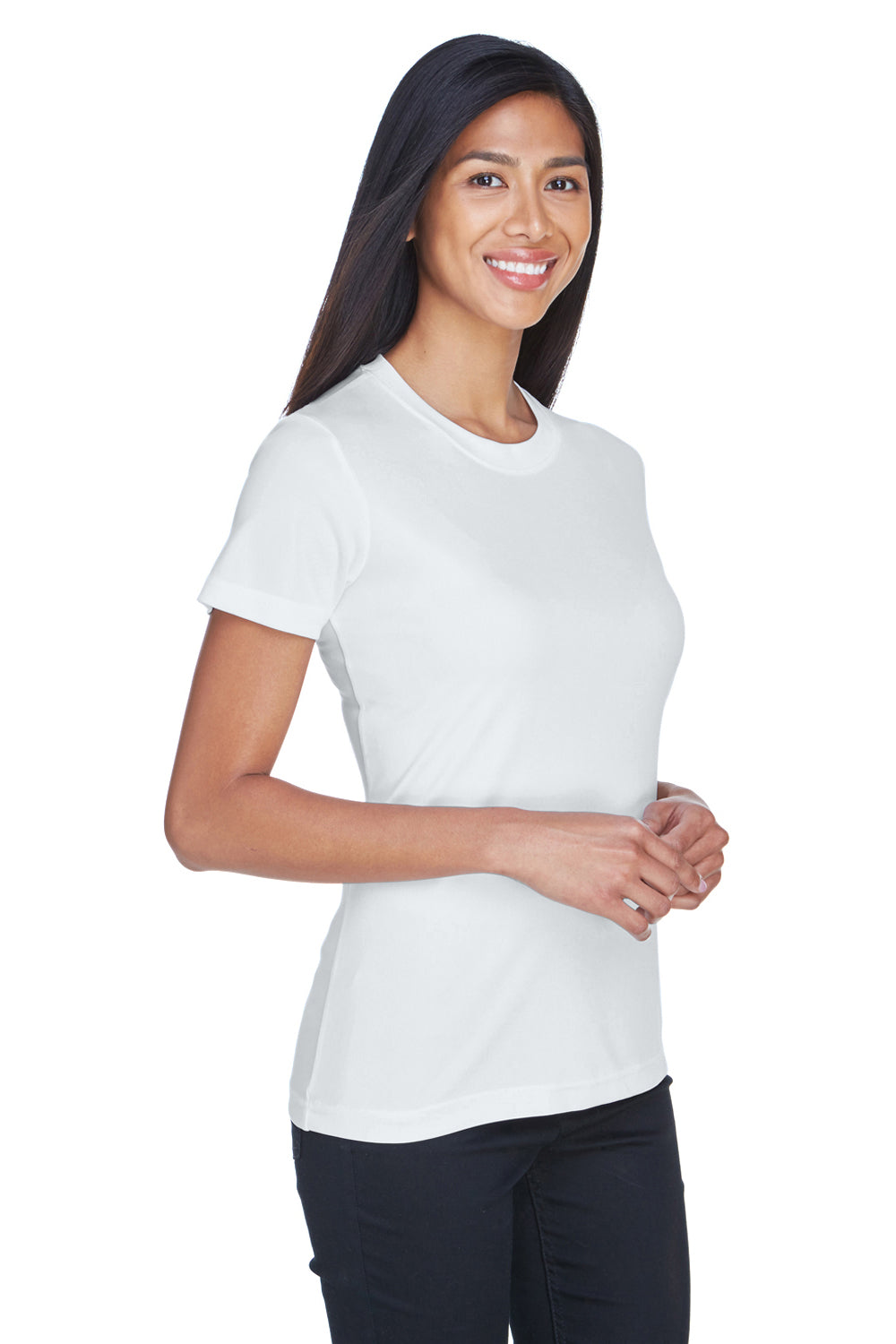 UltraClub 8620L Womens Cool & Dry Performance Moisture Wicking Short Sleeve Crewneck T-Shirt White Model 3q