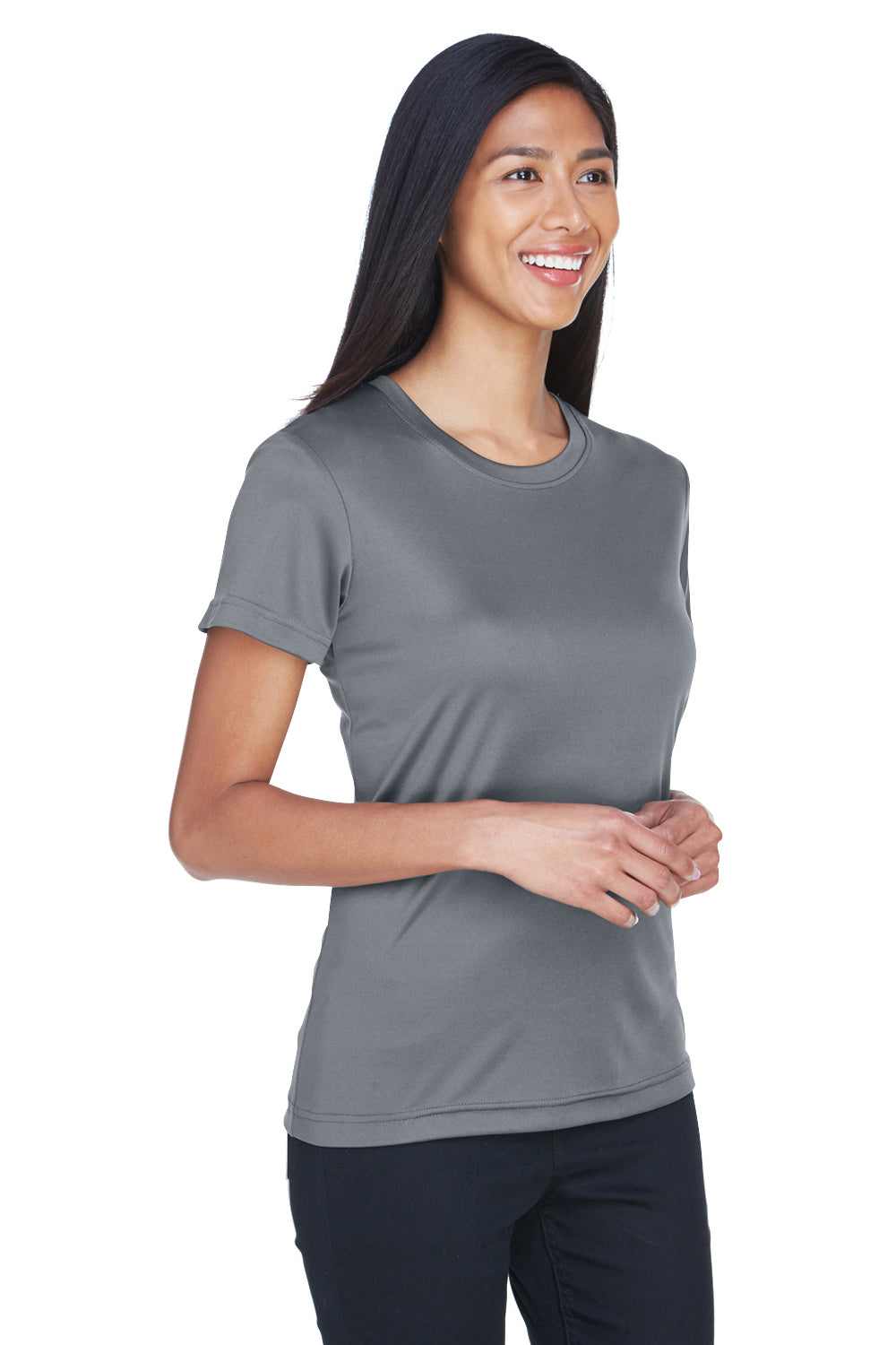 UltraClub 8620L Womens Cool & Dry Performance Moisture Wicking Short Sleeve Crewneck T-Shirt Charcoal Grey Model 3q