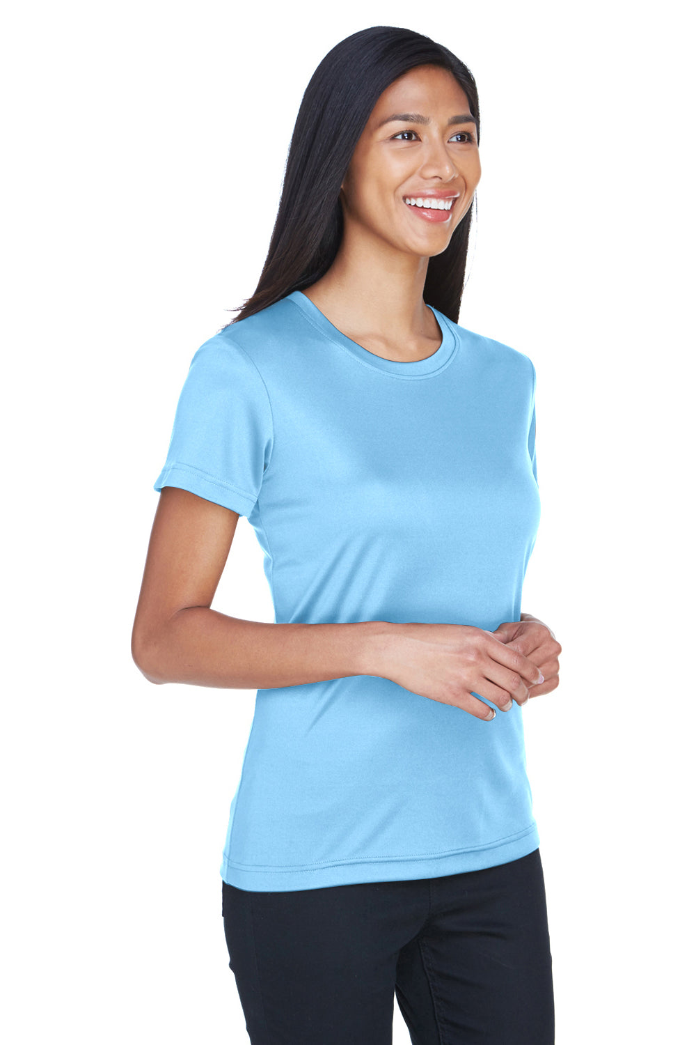UltraClub 8620L Womens Cool & Dry Performance Moisture Wicking Short Sleeve Crewneck T-Shirt Columbia Blue Model 3q