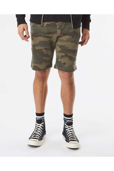 Independent Trading Co. IND20SRT Mens Fleece Shorts w/ Pockets Forest Green Camo Model Front