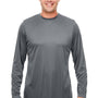UltraClub Mens Cool & Dry Performance Moisture Wicking Long Sleeve Crewneck T-Shirt - Charcoal Grey - Closeout