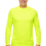 UltraClub Mens Cool & Dry Performance Moisture Wicking Long Sleeve Crewneck T-Shirt - Bright Yellow - Closeout