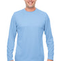 UltraClub Mens Cool & Dry Performance Moisture Wicking Long Sleeve Crewneck T-Shirt - Columbia Blue - Closeout