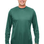 UltraClub Mens Cool & Dry Performance Moisture Wicking Long Sleeve Crewneck T-Shirt - Forest Green - Closeout
