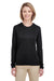 UltraClub 8622W Womens Cool & Dry Performance Moisture Wicking Long Sleeve Crewneck T-Shirt Black Model Front