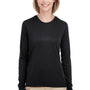 UltraClub Womens Cool & Dry Performance Moisture Wicking Long Sleeve Crewneck T-Shirt - Black - Closeout