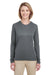 UltraClub 8622W Womens Cool & Dry Performance Moisture Wicking Long Sleeve Crewneck T-Shirt Charcoal Grey Model Front