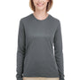 UltraClub Womens Cool & Dry Performance Moisture Wicking Long Sleeve Crewneck T-Shirt - Charcoal Grey - Closeout