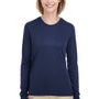 UltraClub Womens Cool & Dry Performance Moisture Wicking Long Sleeve Crewneck T-Shirt - Navy Blue - Closeout