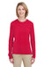 UltraClub 8622W Womens Cool & Dry Performance Moisture Wicking Long Sleeve Crewneck T-Shirt Red Model Front