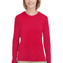 UltraClub Womens Cool & Dry Performance Moisture Wicking Long Sleeve Crewneck T-Shirt - Red - Closeout