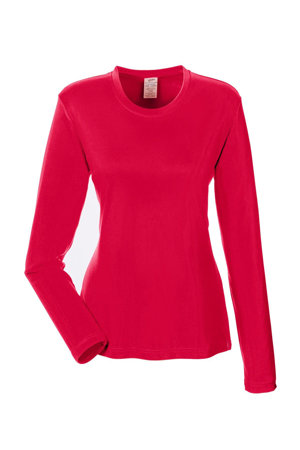 UltraClub 8622W Womens Cool & Dry Performance Moisture Wicking Long Sleeve Crewneck T-Shirt Red Flat Front