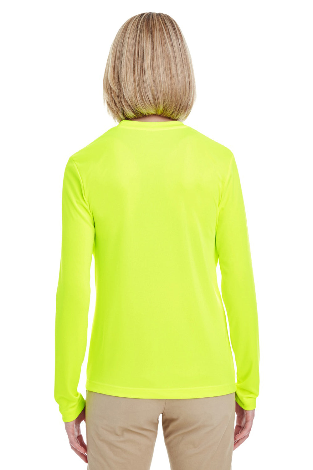 UltraClub 8622W Womens Cool & Dry Performance Moisture Wicking Long Sleeve Crewneck T-Shirt Bright Yellow Model Back