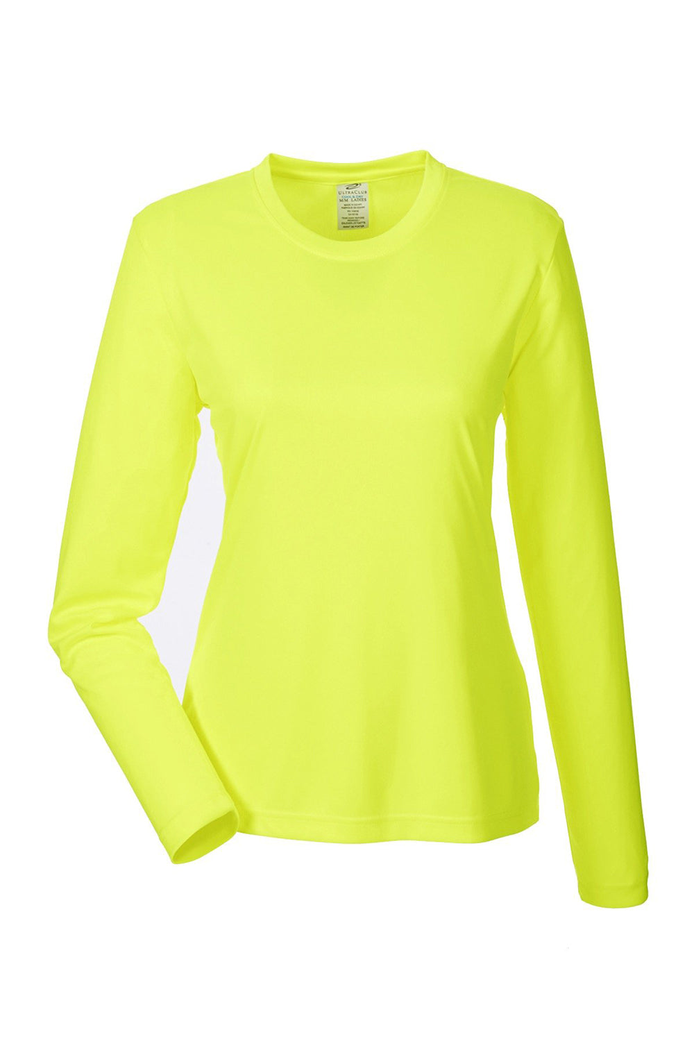 UltraClub 8622W Womens Cool & Dry Performance Moisture Wicking Long Sleeve Crewneck T-Shirt Bright Yellow Flat Front