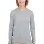 UltraClub Womens Cool & Dry Performance Moisture Wicking Long Sleeve Crewneck T-Shirt - Grey - Closeout