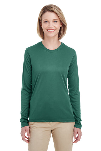 UltraClub 8622W Womens Cool & Dry Performance Moisture Wicking Long Sleeve Crewneck T-Shirt Forest Green Model Front