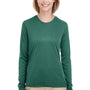UltraClub Womens Cool & Dry Performance Moisture Wicking Long Sleeve Crewneck T-Shirt - Forest Green - Closeout
