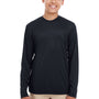 UltraClub Youth Cool & Dry Performance Moisture Wicking Long Sleeve Crewneck T-Shirt - Black - Closeout