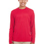 UltraClub Youth Cool & Dry Performance Moisture Wicking Long Sleeve Crewneck T-Shirt - Red - Closeout