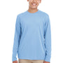 UltraClub Youth Cool & Dry Performance Moisture Wicking Long Sleeve Crewneck T-Shirt - Columbia Blue - Closeout