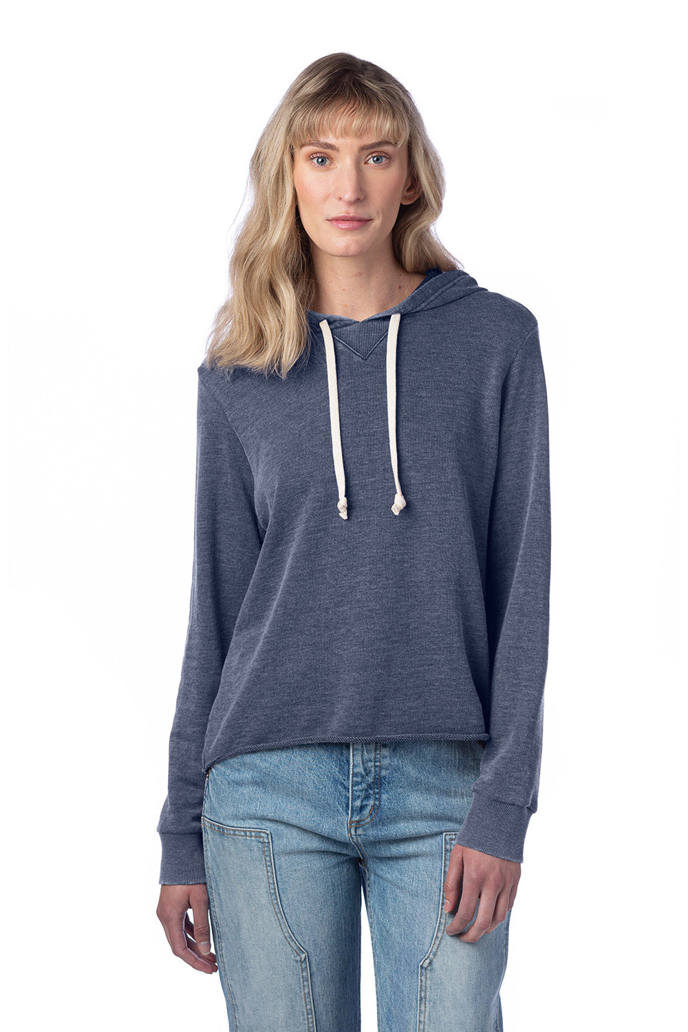 Alternative 8628 Womens Day Off Mineral Wash Hooded Sweatshirt Hoodie Dark Navy Blue Model Front