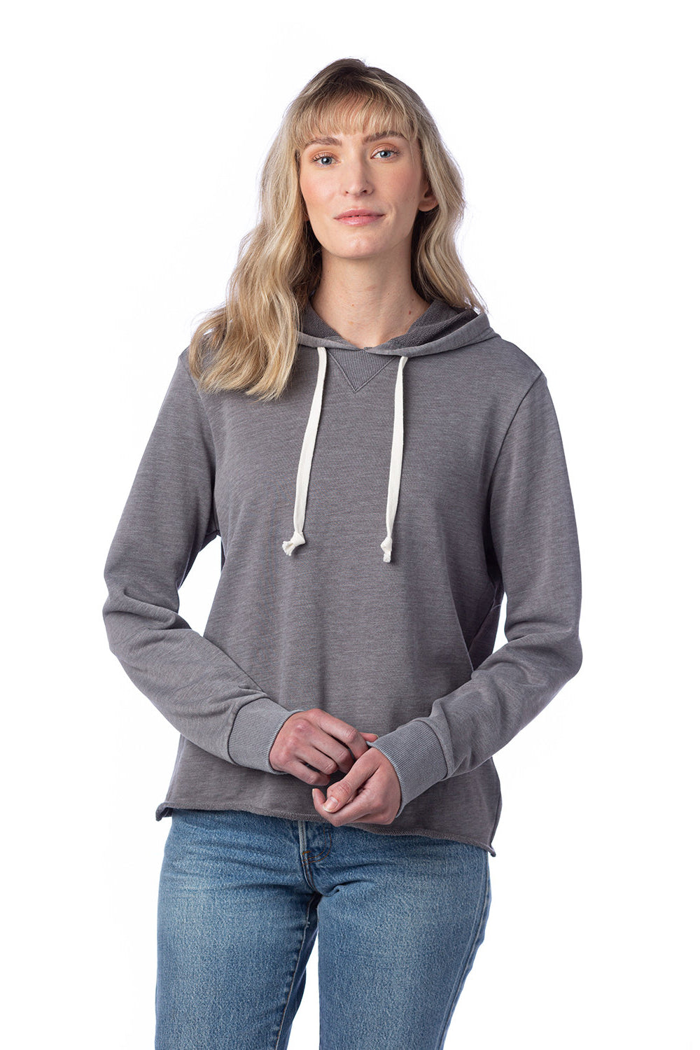 Alternative 8628 Womens Day Off Mineral Wash Hooded Sweatshirt Hoodie Nickel Grey Model Front