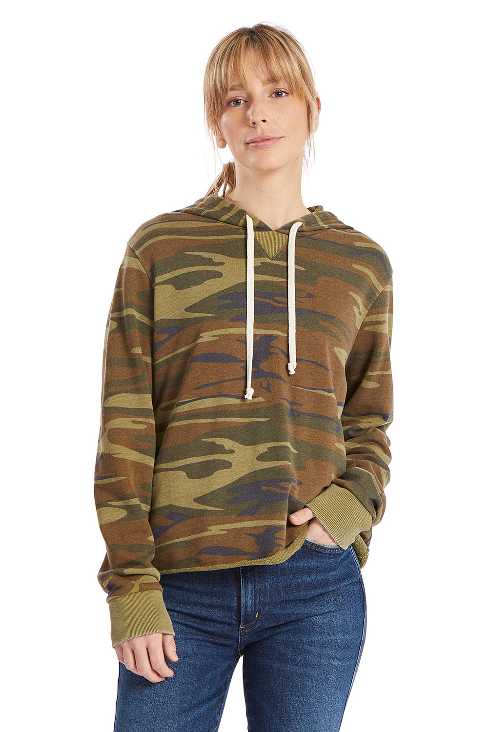 Alternative 8628 Womens Day Off Mineral Wash Hooded Sweatshirt Hoodie Camo Model Front