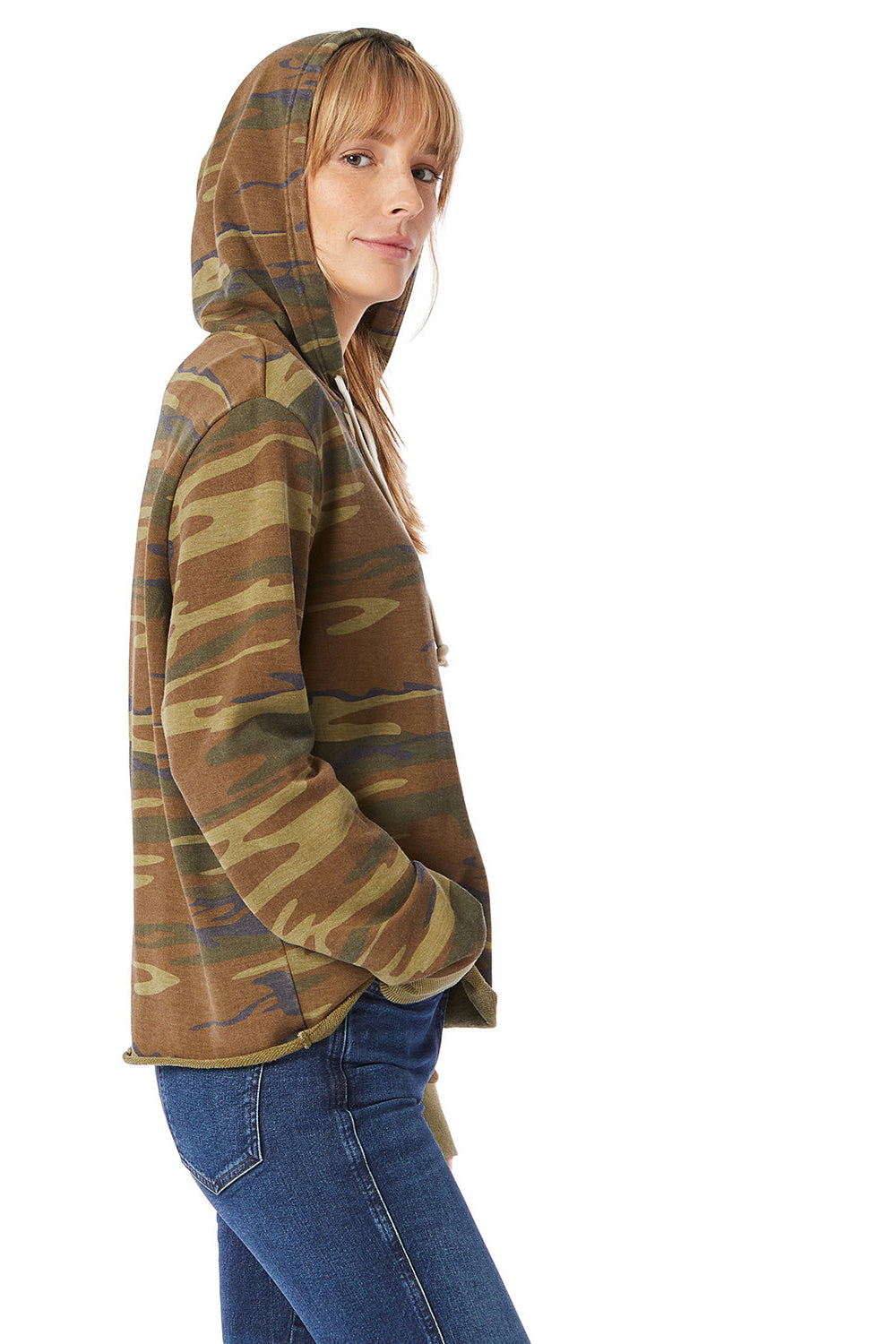 Alternative 8628 Womens Day Off Mineral Wash Hooded Sweatshirt Hoodie Camo Model Side