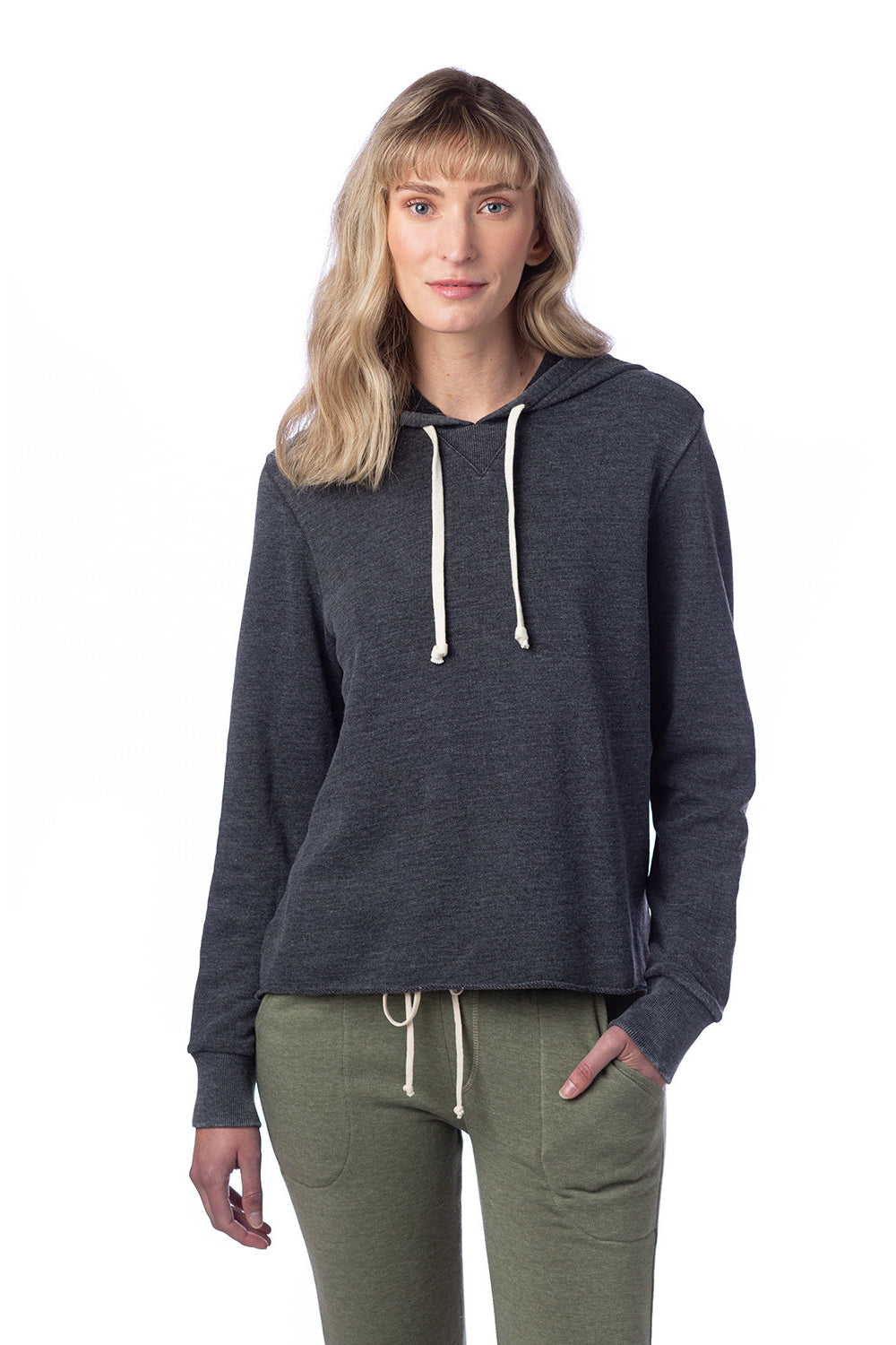 Alternative 8628 Womens Day Off Mineral Wash Hooded Sweatshirt Hoodie Washed Black Model Front