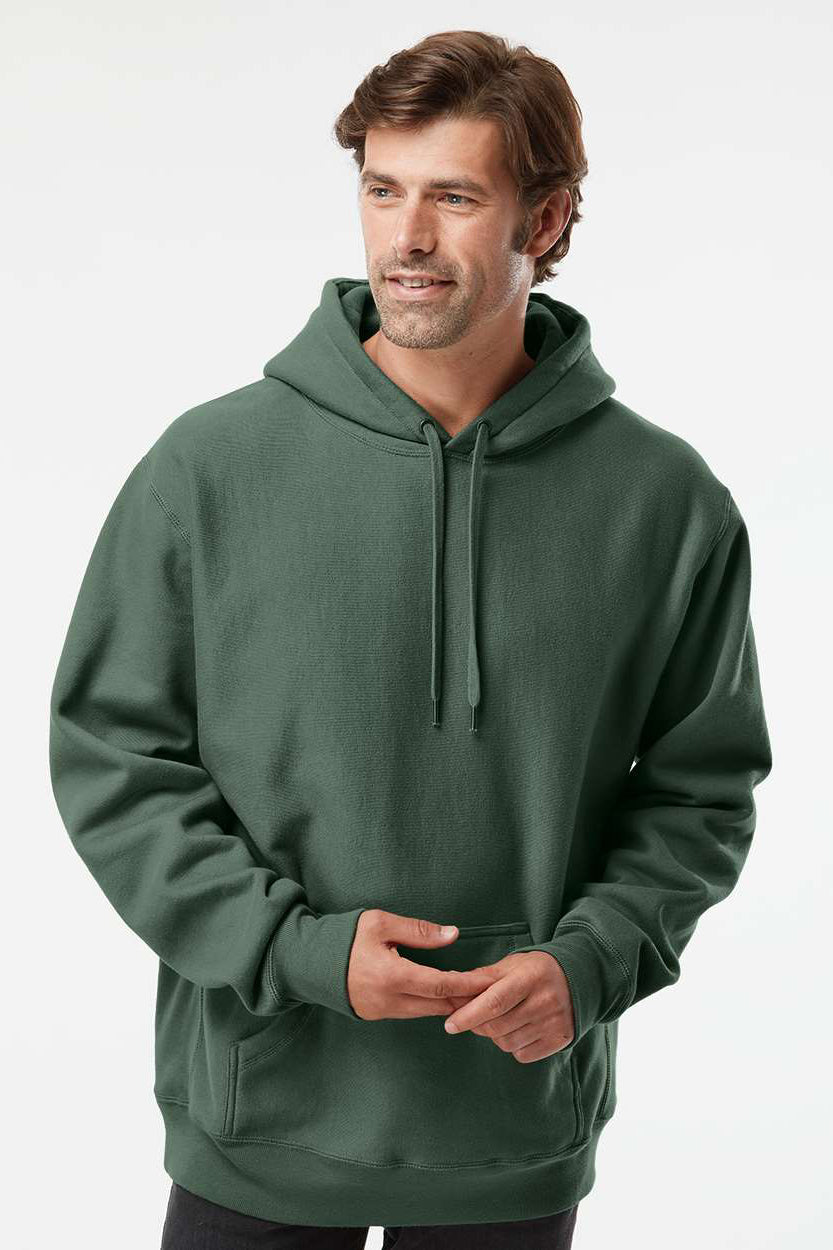 Independent Trading Company IND5000P Mens Legend Hooded Sweatshirt Hoodie w/ Pouch Pocket Alpine Green Model Front
