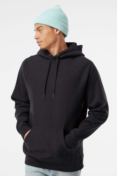Independent Trading Company IND5000P Mens Legend Hooded Sweatshirt Hoodie w/ Pouch Pocket Black Model Front