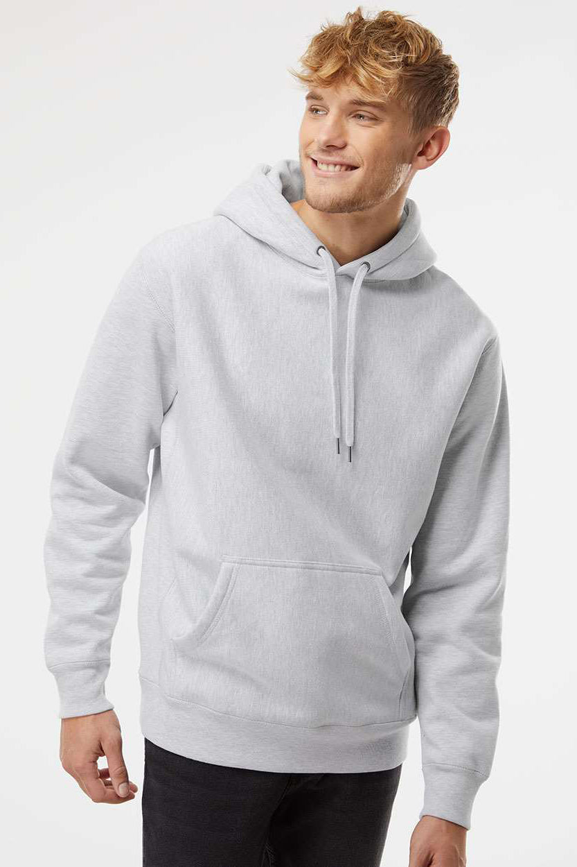 Independent Trading Company IND5000P Mens Legend Hooded Sweatshirt Hoodie w/ Pouch Pocket Heather Grey Model Front