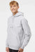 Independent Trading Company IND5000P Mens Legend Hooded Sweatshirt Hoodie w/ Pouch Pocket Heather Grey Model Side