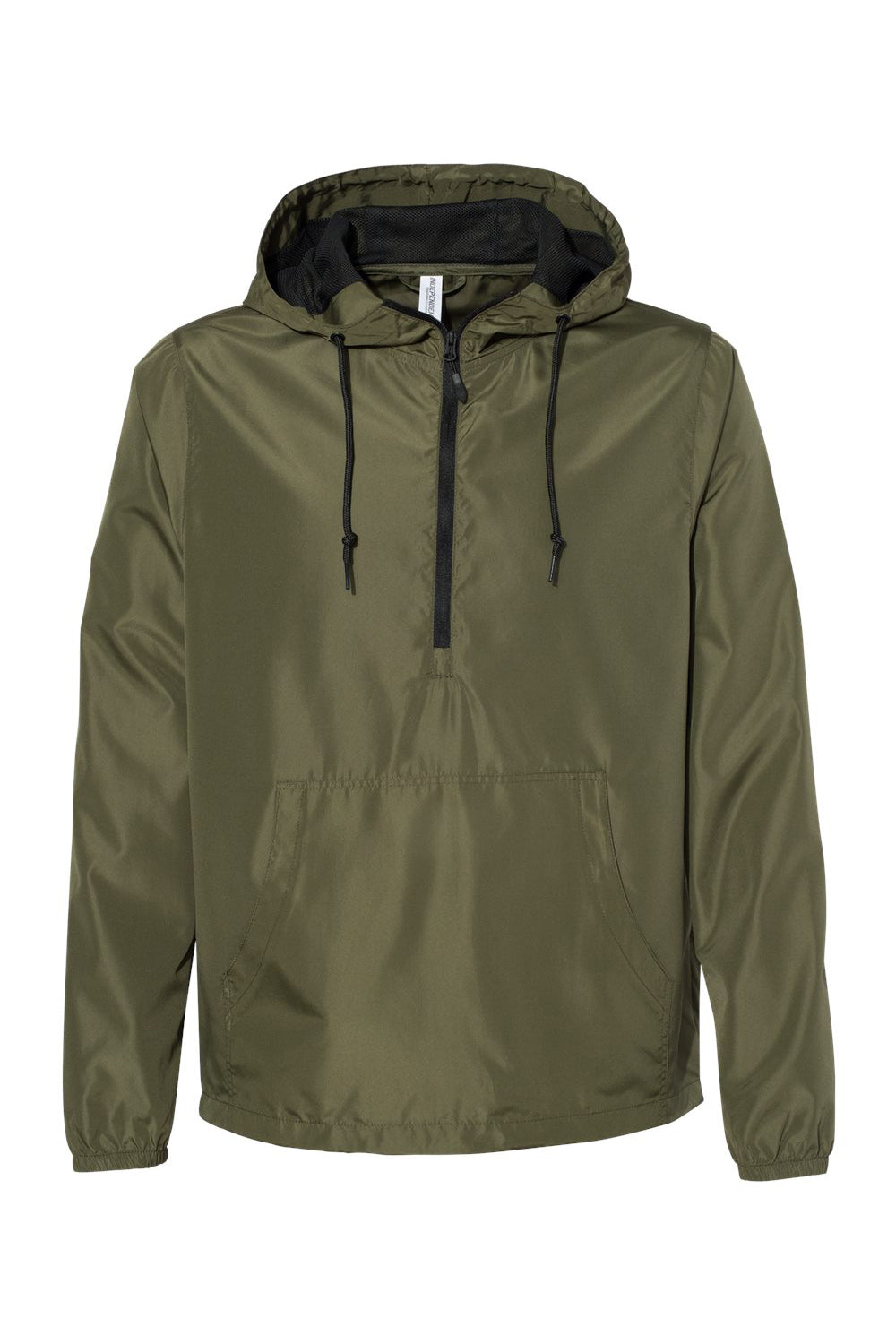 Independent Trading Co. EXP54LWP Mens 1/4 Zip Windbreaker Hooded Jacket Army Green Flat Front