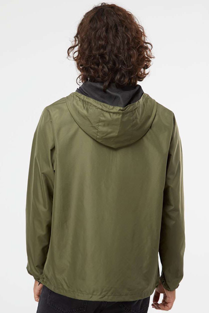Independent Trading Company EXP54LWP Mens Water Resistant 1/4 Zip Windbreaker Hooded Jacket Army Green Model Back