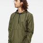 Independent Trading Co. Mens Water Resistant 1/4 Zip Windbreaker Hooded Jacket - Army Green - NEW