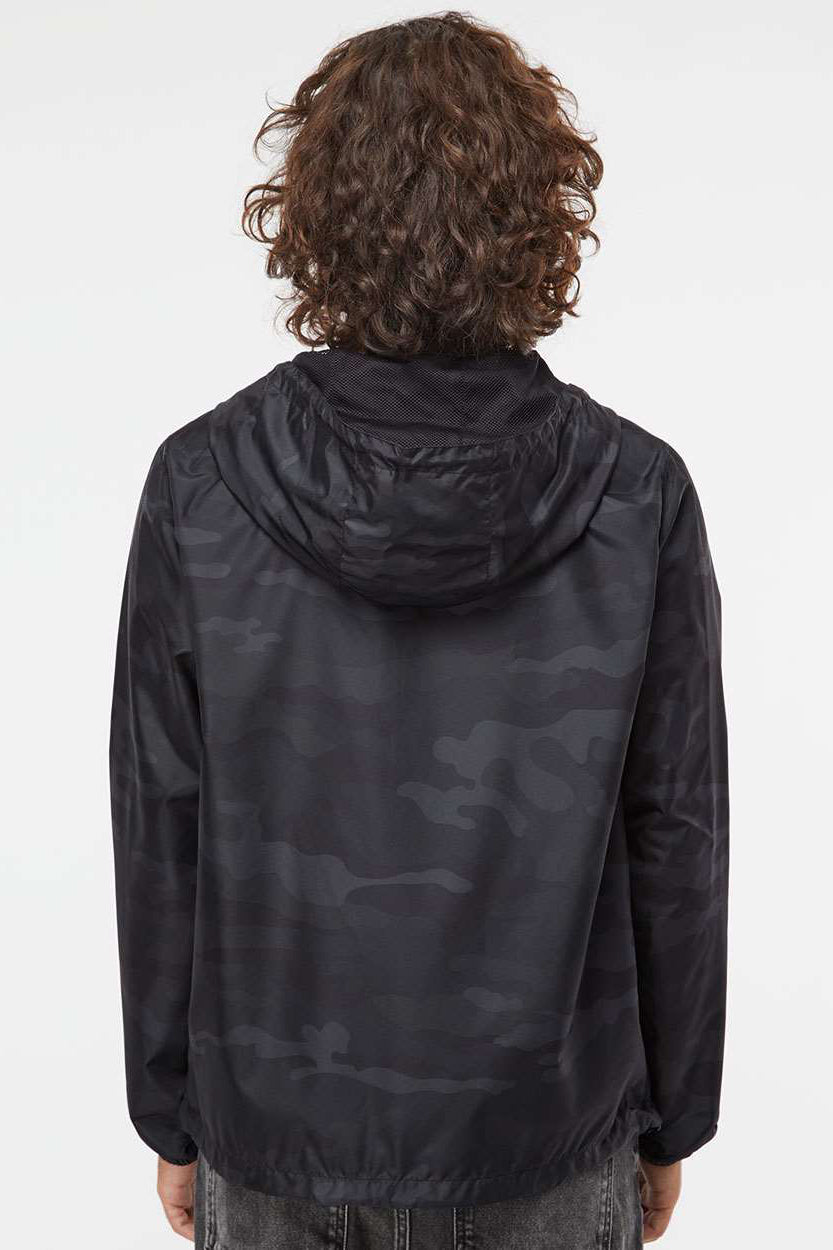 Independent Trading Company EXP54LWP Mens Water Resistant 1/4 Zip Windbreaker Hooded Jacket Black Camo Model Back