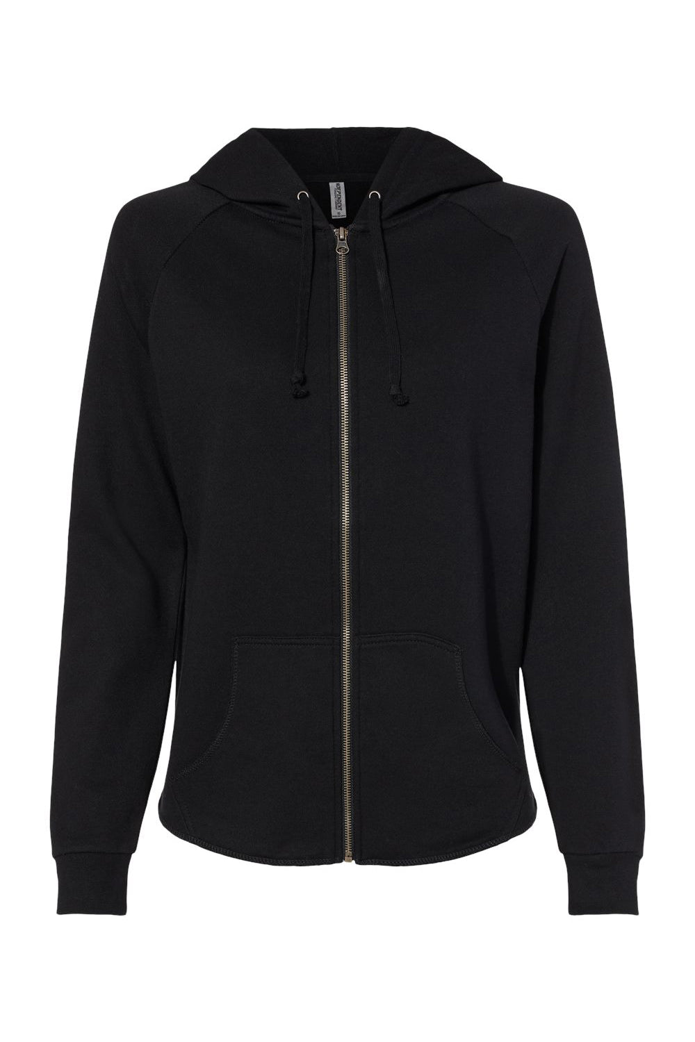 Independent Trading Company PRM2500Z Womens California Wave Wash Full Zip Hooded Sweatshirt Hoodie w/ Pockets Black Flat Front