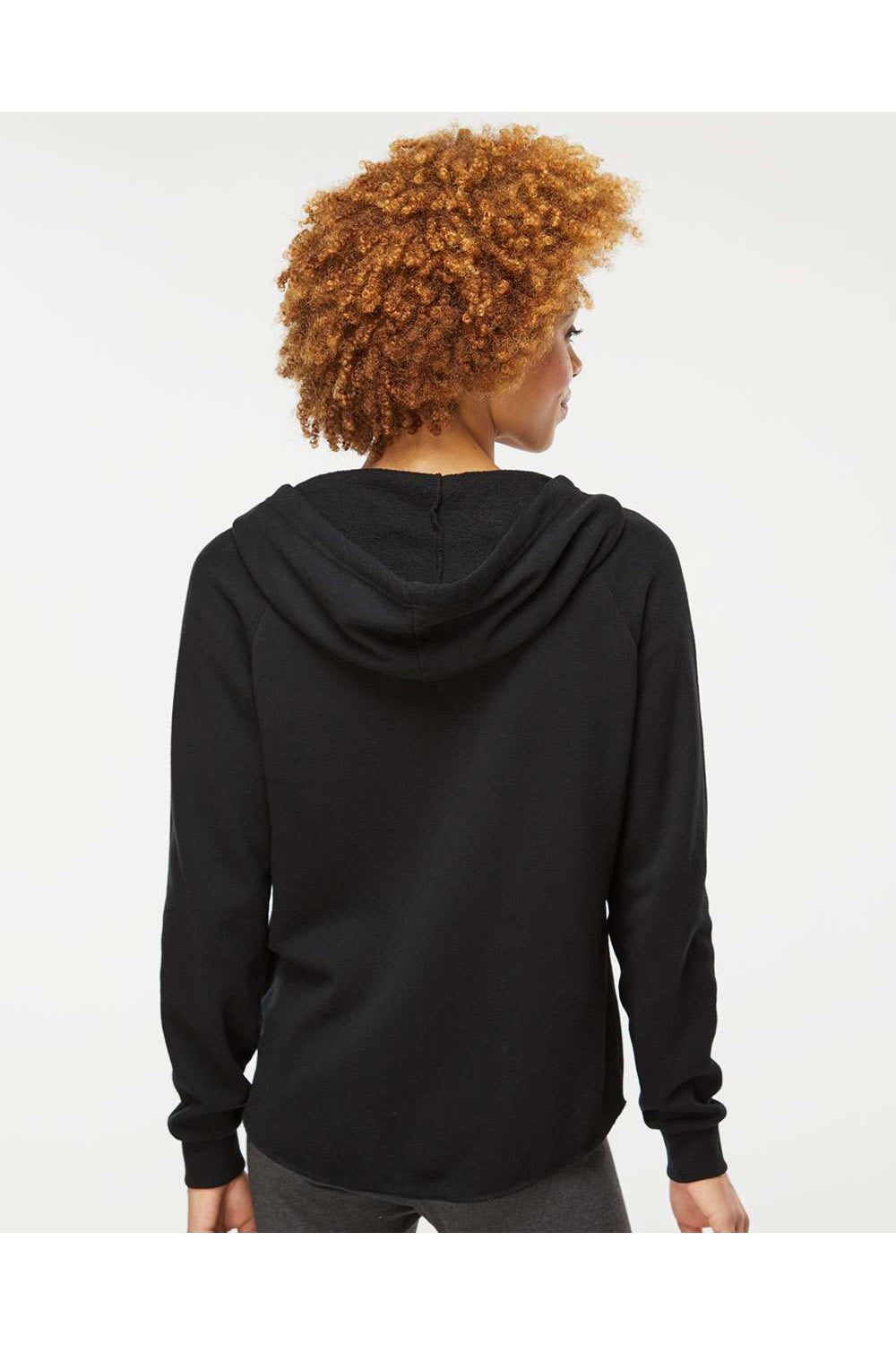 Independent Trading Co. PRM2500Z Womens California Wave Wash Full Zip Hooded Sweatshirt Hoodie Black Model Back