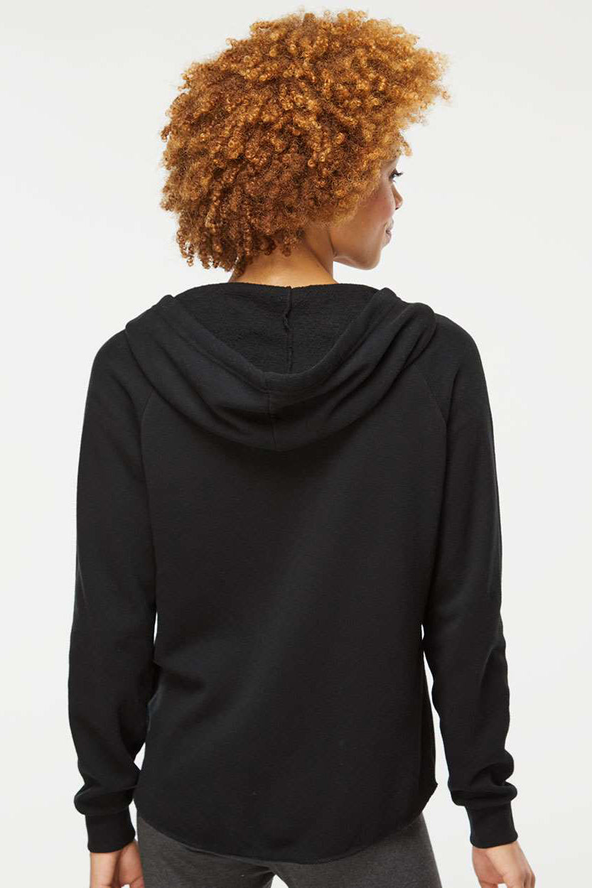 Independent Trading Company PRM2500Z Womens California Wave Wash Full Zip Hooded Sweatshirt Hoodie w/ Pockets Black Model Back