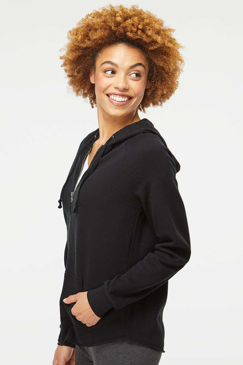 Independent Trading Company PRM2500Z Womens California Wave Wash Full Zip Hooded Sweatshirt Hoodie w/ Pockets Black Model Side