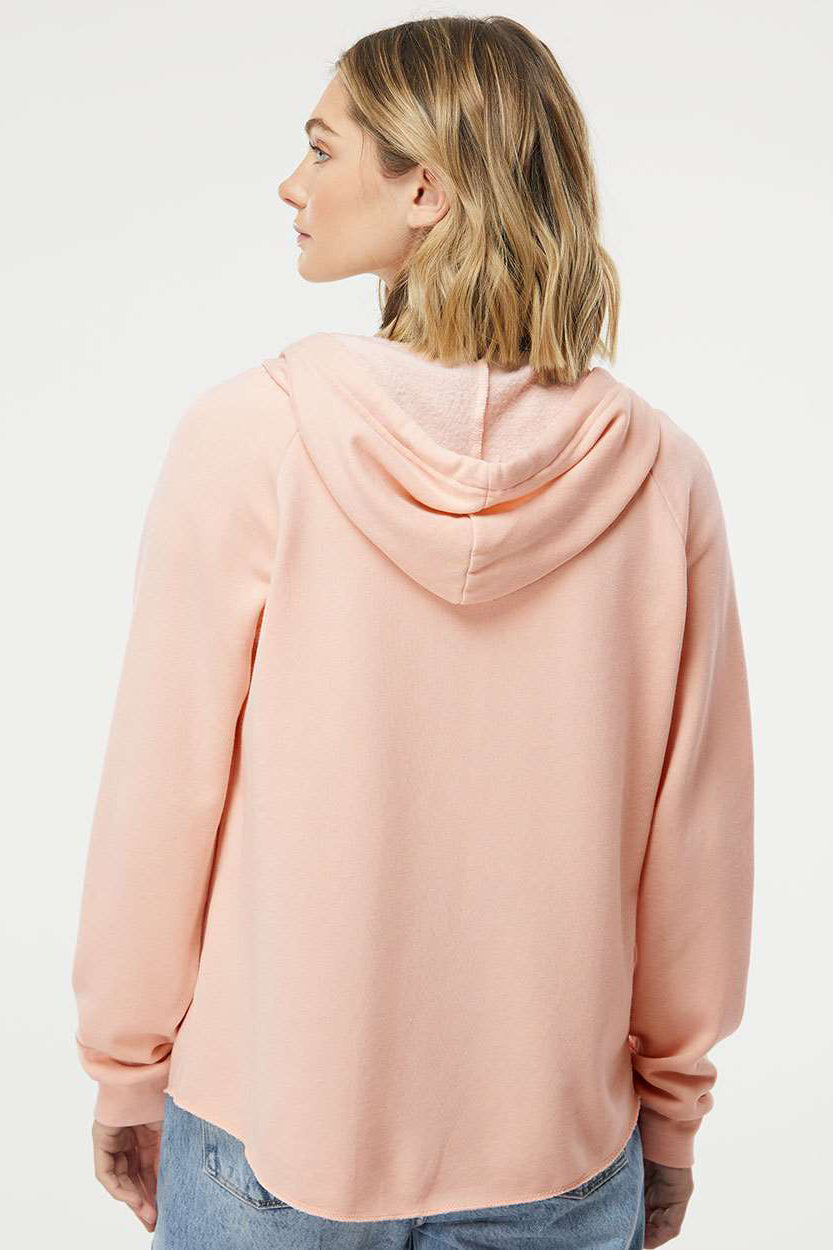 Independent Trading Company PRM2500Z Womens California Wave Wash Full Zip Hooded Sweatshirt Hoodie w/ Pockets Blush Pink Model Back