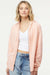 Independent Trading Company PRM2500Z Womens California Wave Wash Full Zip Hooded Sweatshirt Hoodie w/ Pockets Blush Pink Model Front