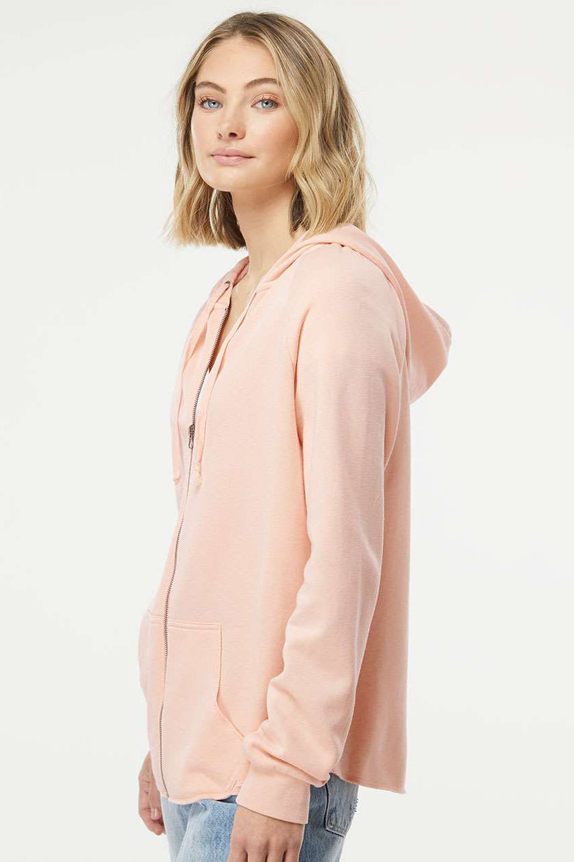 Independent Trading Company PRM2500Z Womens California Wave Wash Full Zip Hooded Sweatshirt Hoodie w/ Pockets Blush Pink Model Side